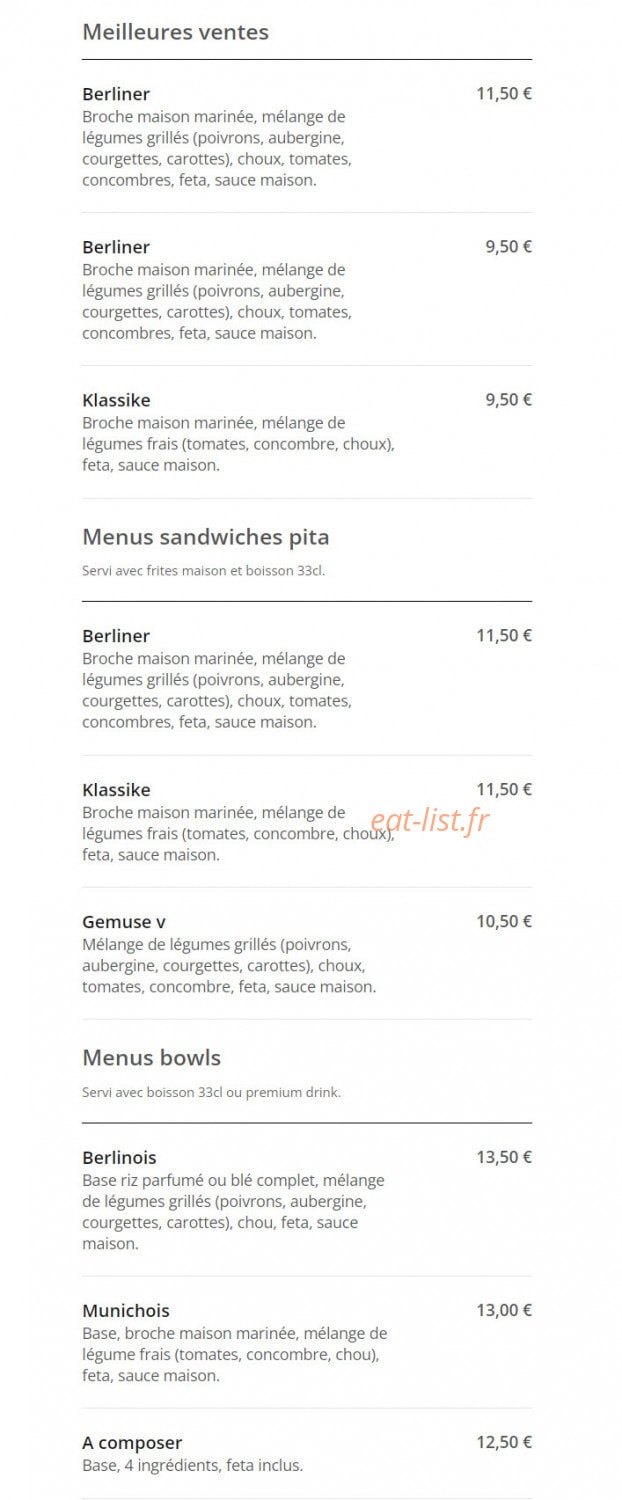 Berlin M Kitchen — carte page 1