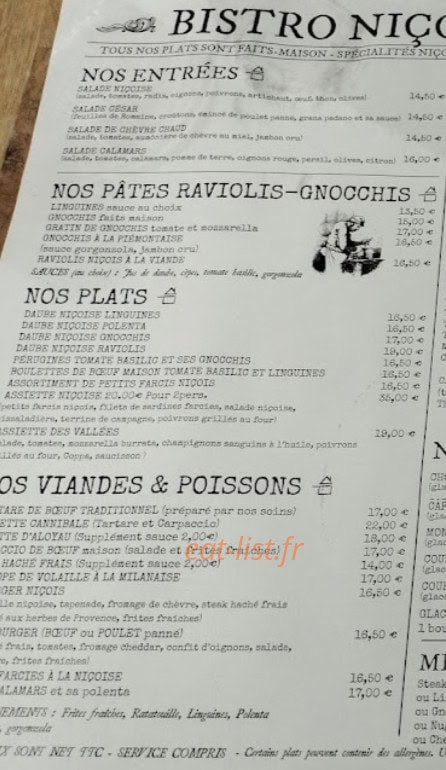 Bistro Niçois — carte page 1