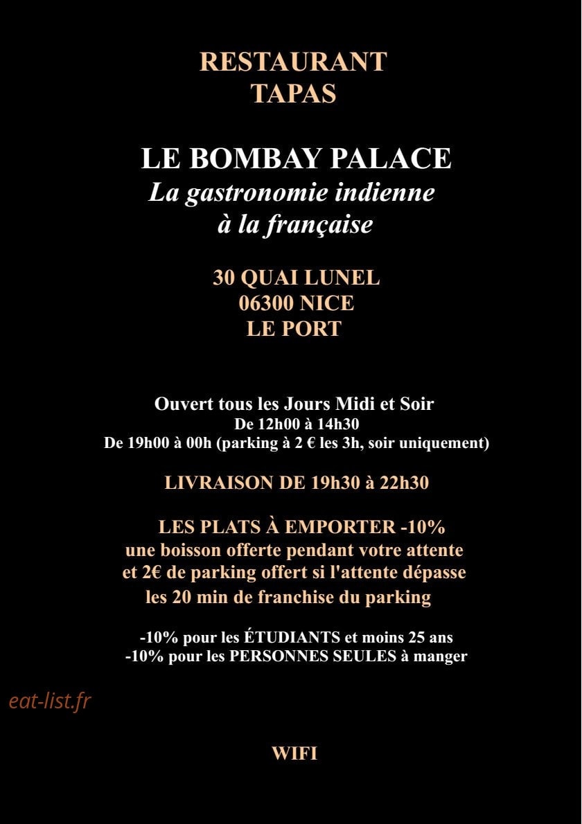 Bombay Palace — carte page 1
