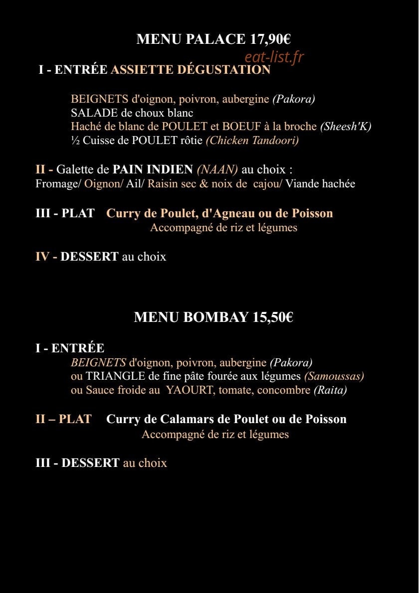 Bombay Palace — carte page 8