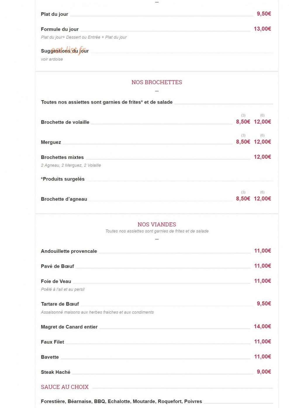 Brasserie Chez Alex — carte page 1