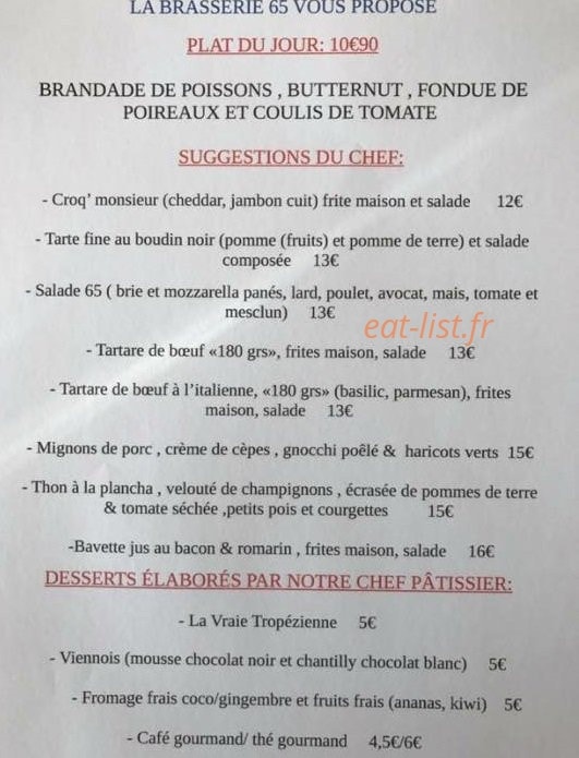 Brasserie LE 65 Rooftop — carte page 1