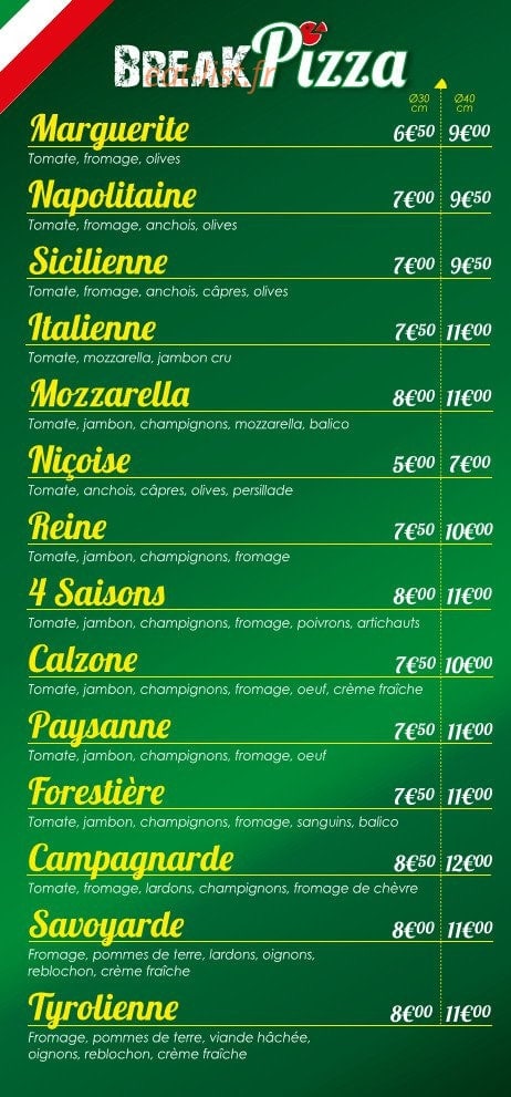 Break Pizza — carte page 2