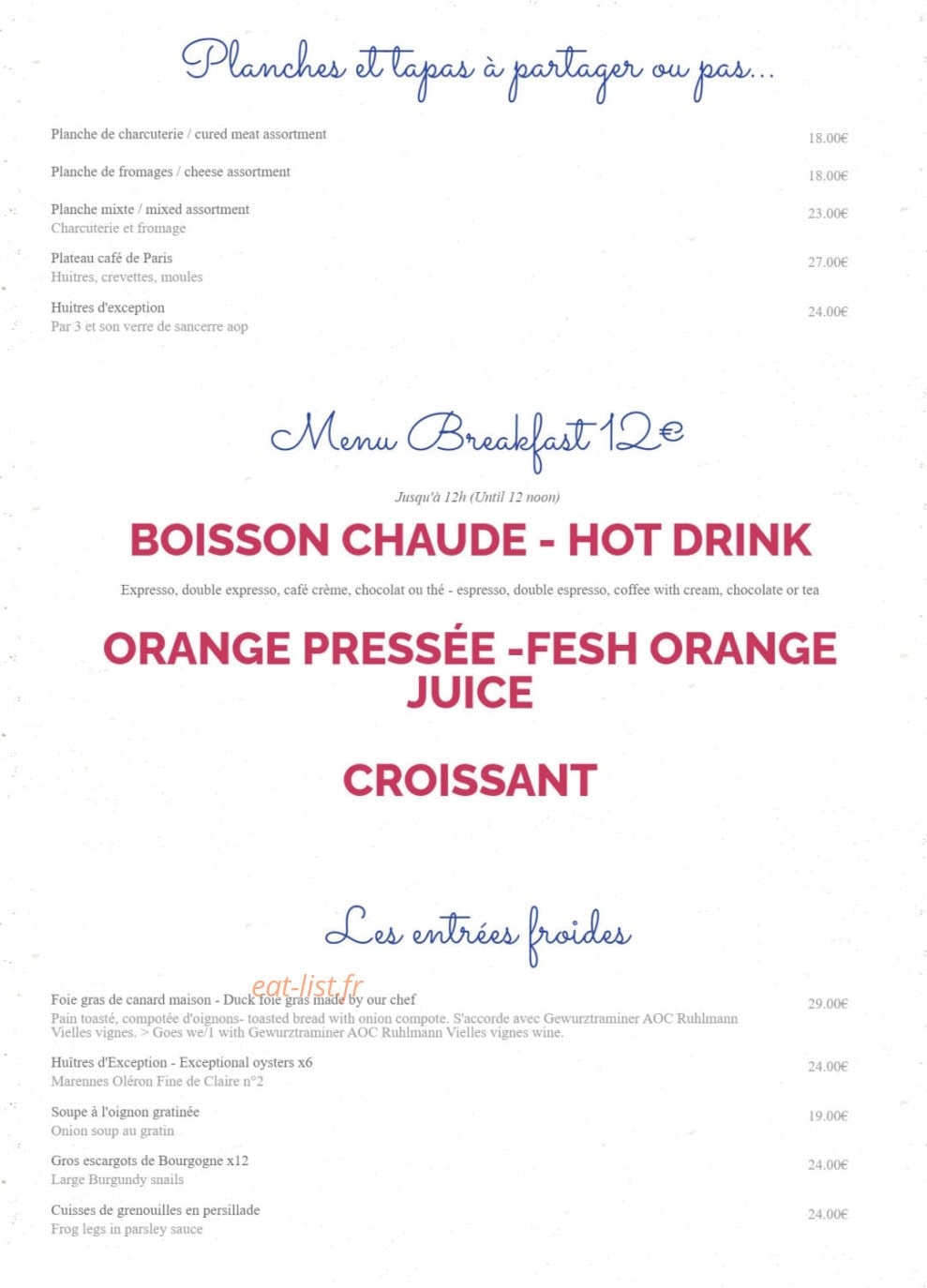 Café de Paris — carte page 1