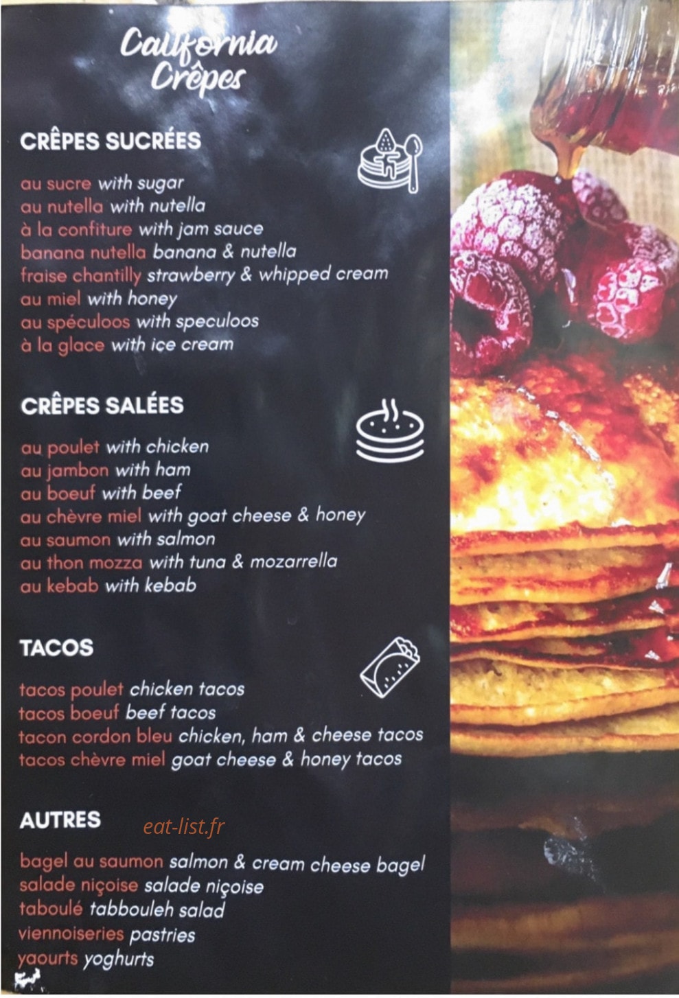 California Crêpes — carte page 1