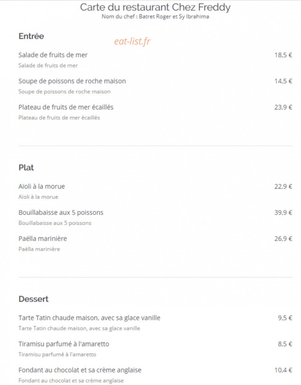Chez Freddy — carte page 1