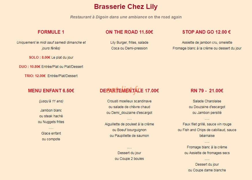 chez Lily — carte page 1