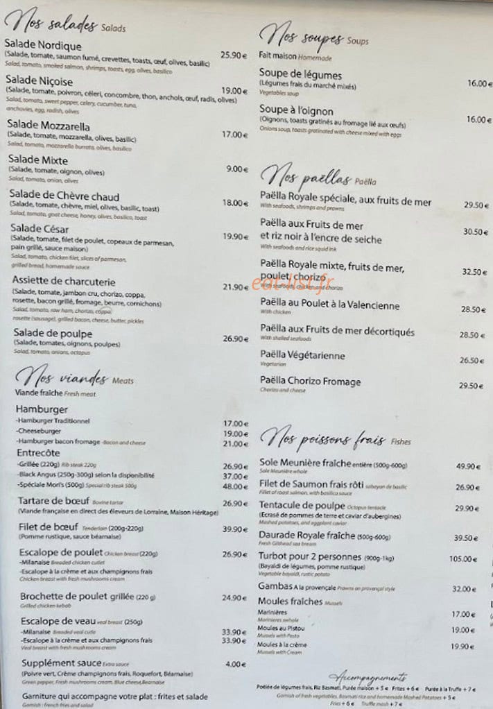 Chez Mori's — carte page 1