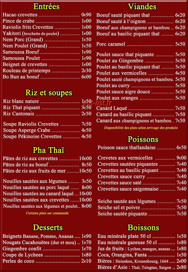 Chez Yanny — carte page 1