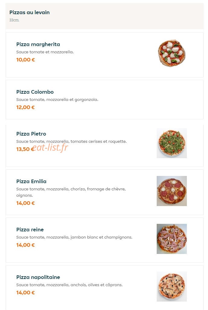 Ci Pizza — carte page 1