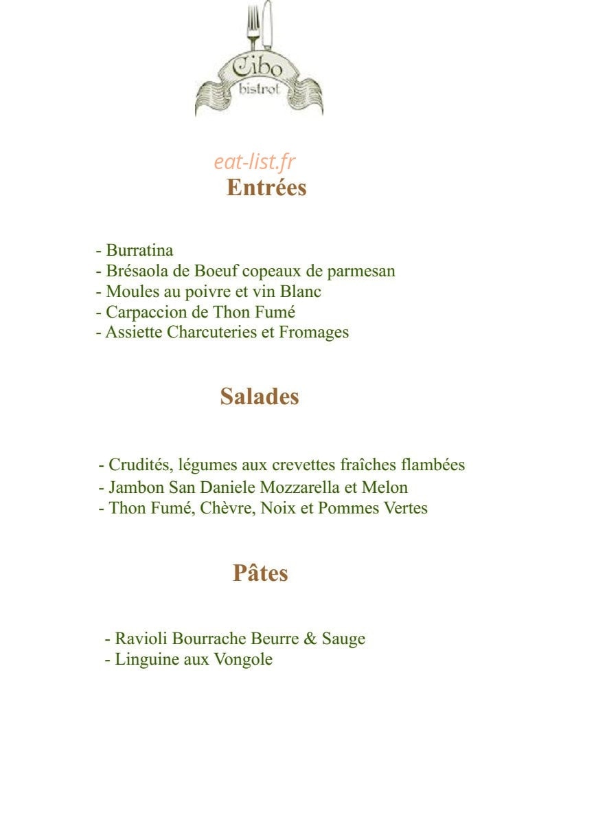 Cibo Bistrot — carte page 1
