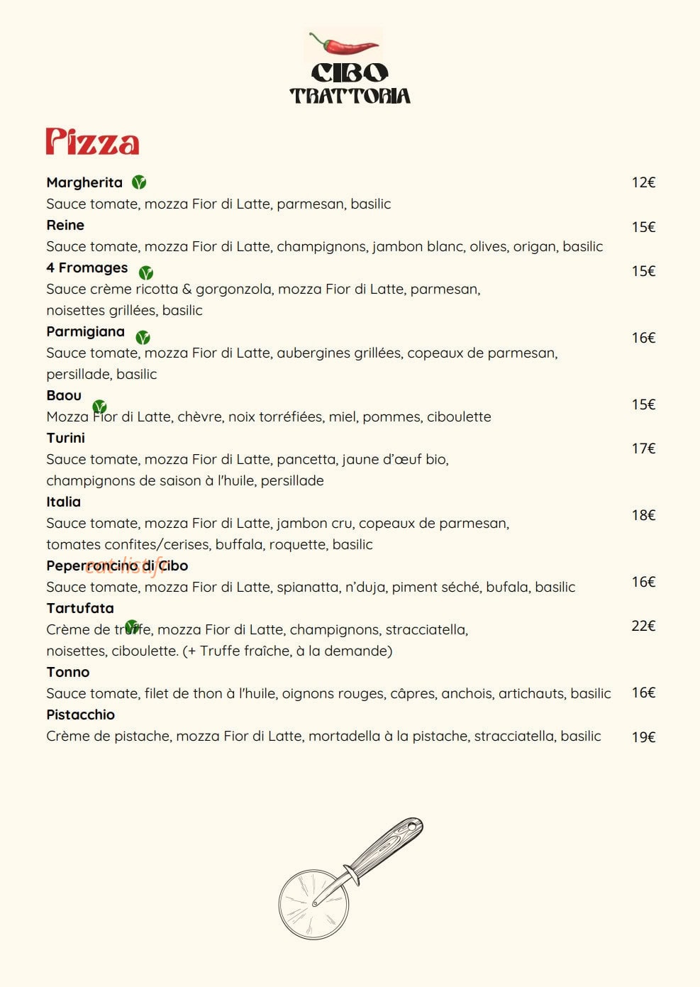 Cibo Trattoria — carte page 2