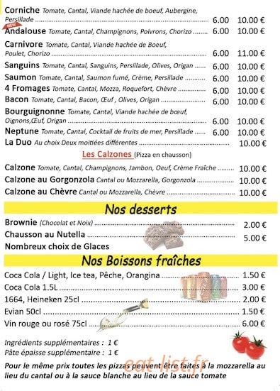Corniche Pizza — carte page 2