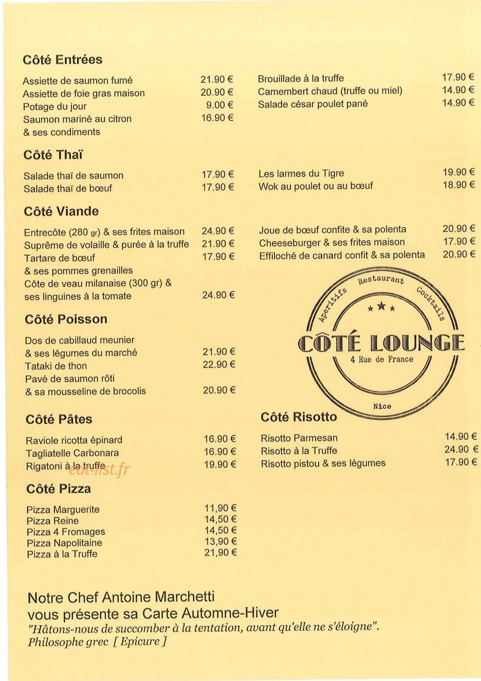 Côté lounge — carte page 1