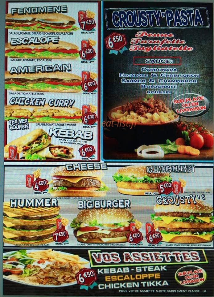 Crousty food — carte page 1