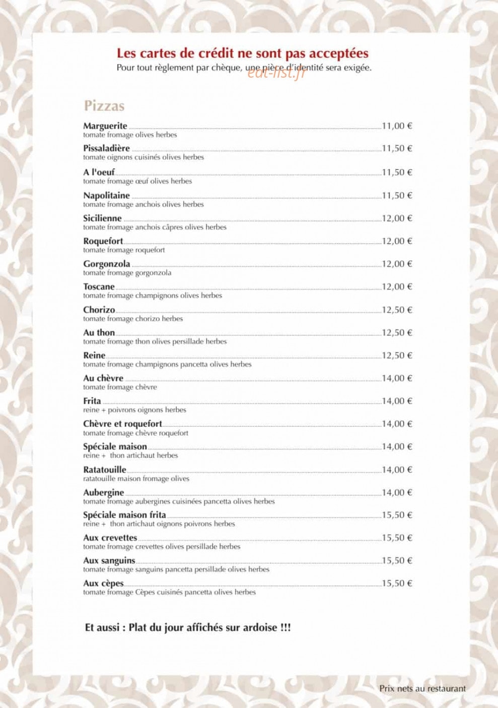 Cyrnos Pizzéria — carte page 2