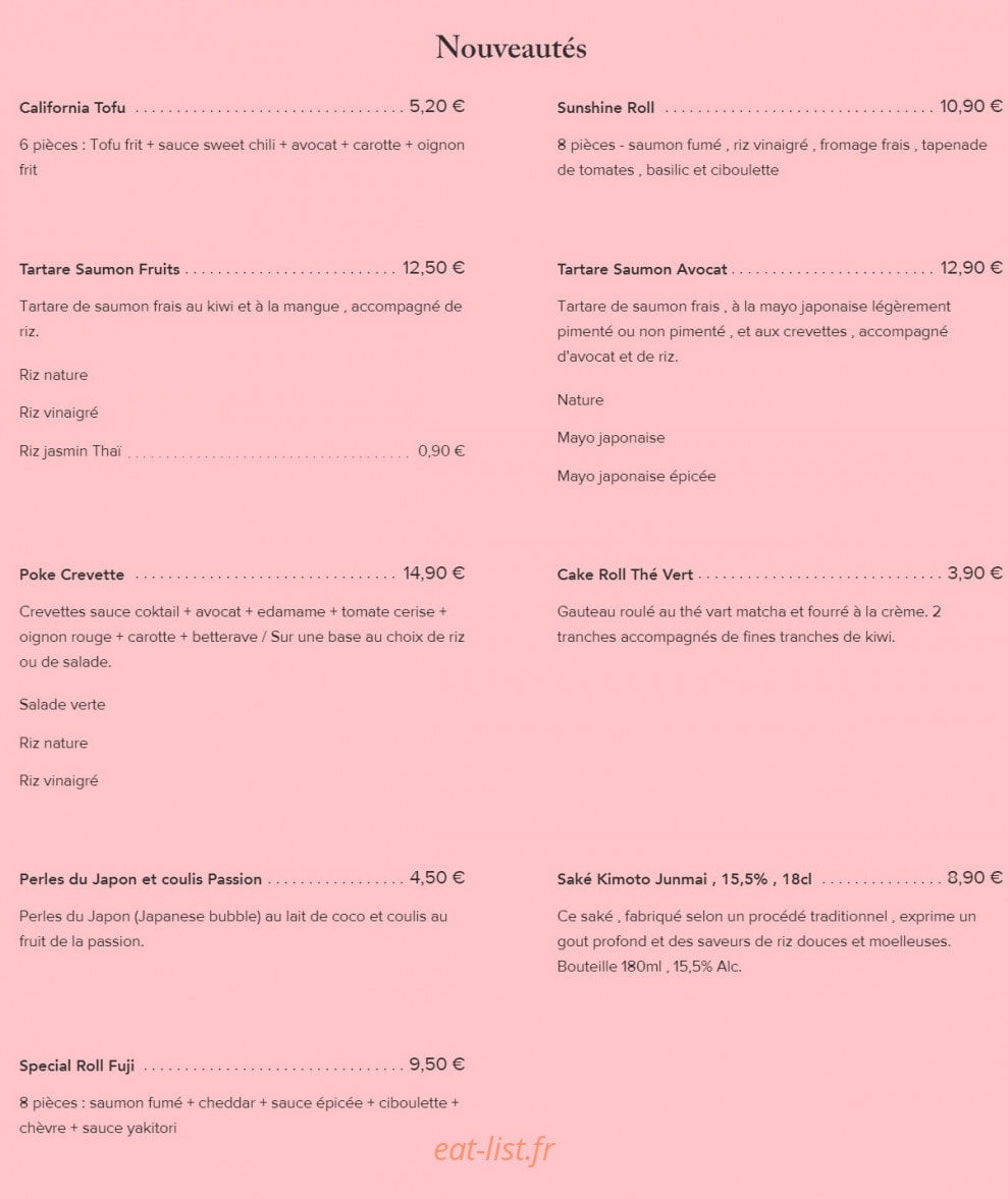 Fairy Sushi & Thai — carte page 2