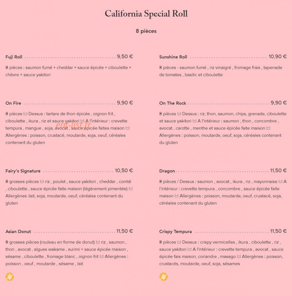 Fairy Sushi & Thai — carte page 14