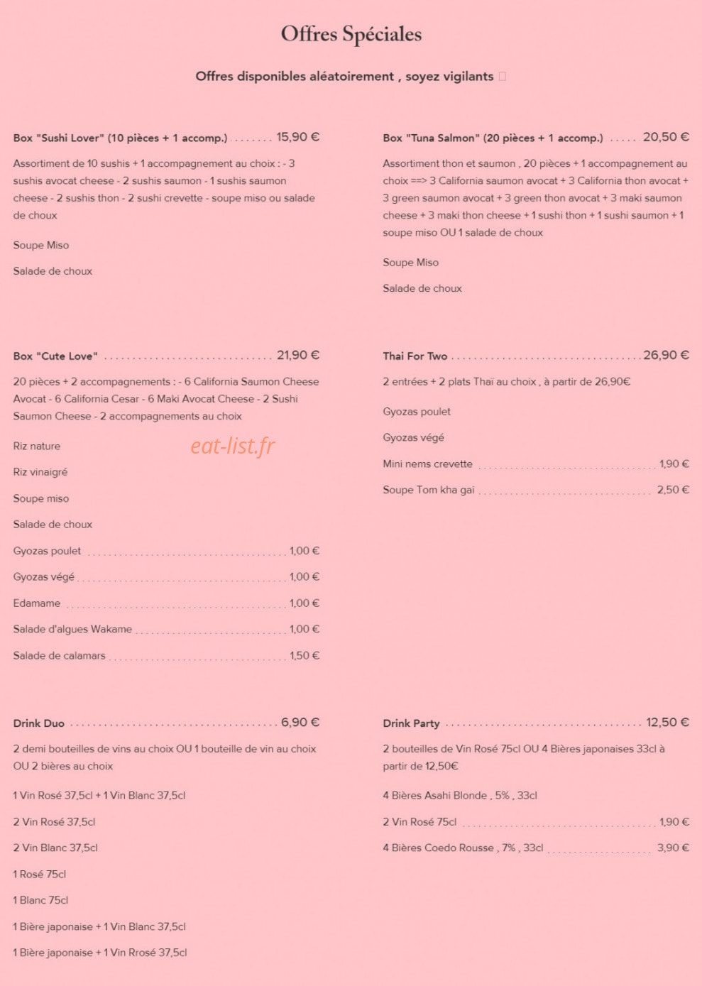 Fairy Sushi & Thai — carte page 1