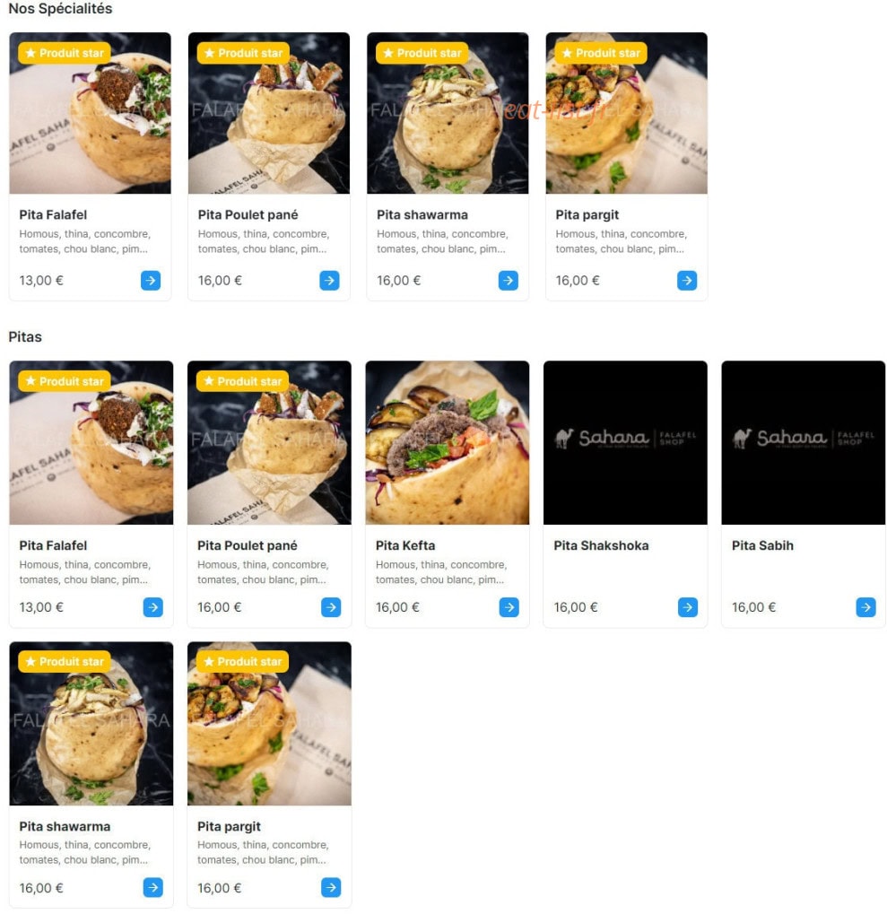 Falafel Sahara — carte page 1
