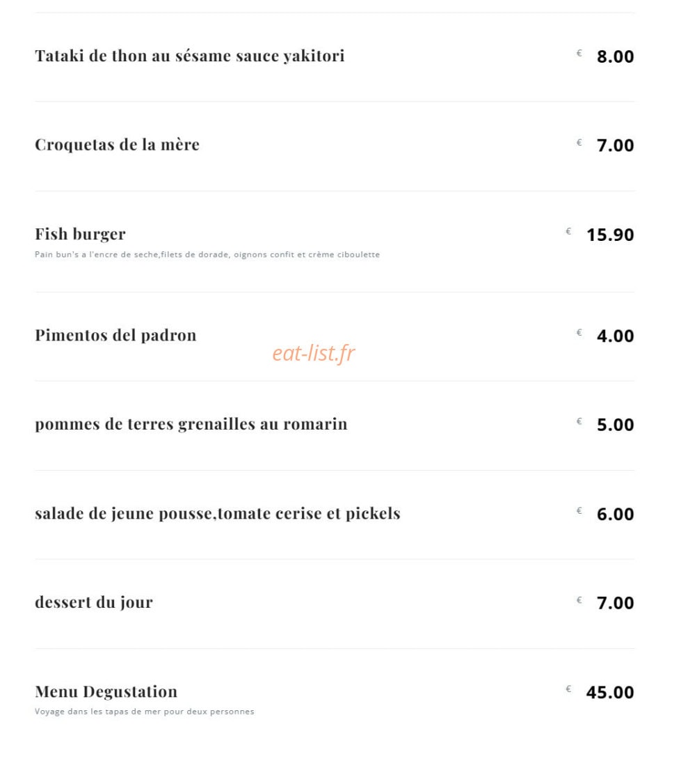Fish Bar 2.0 — carte page 2
