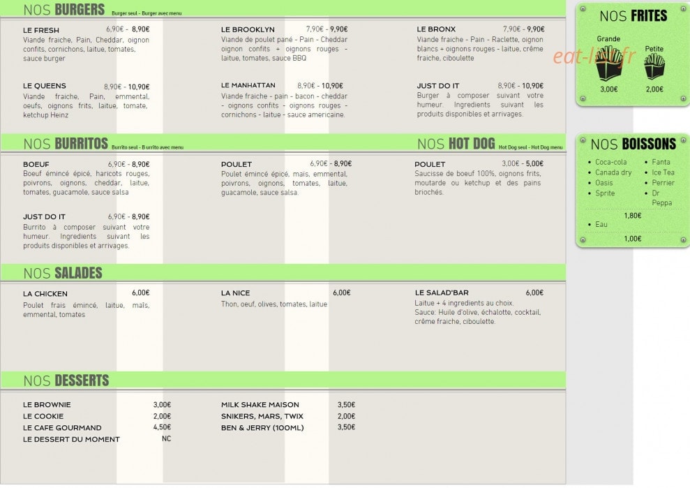 Fresh Burgers & Burritos — carte page 1