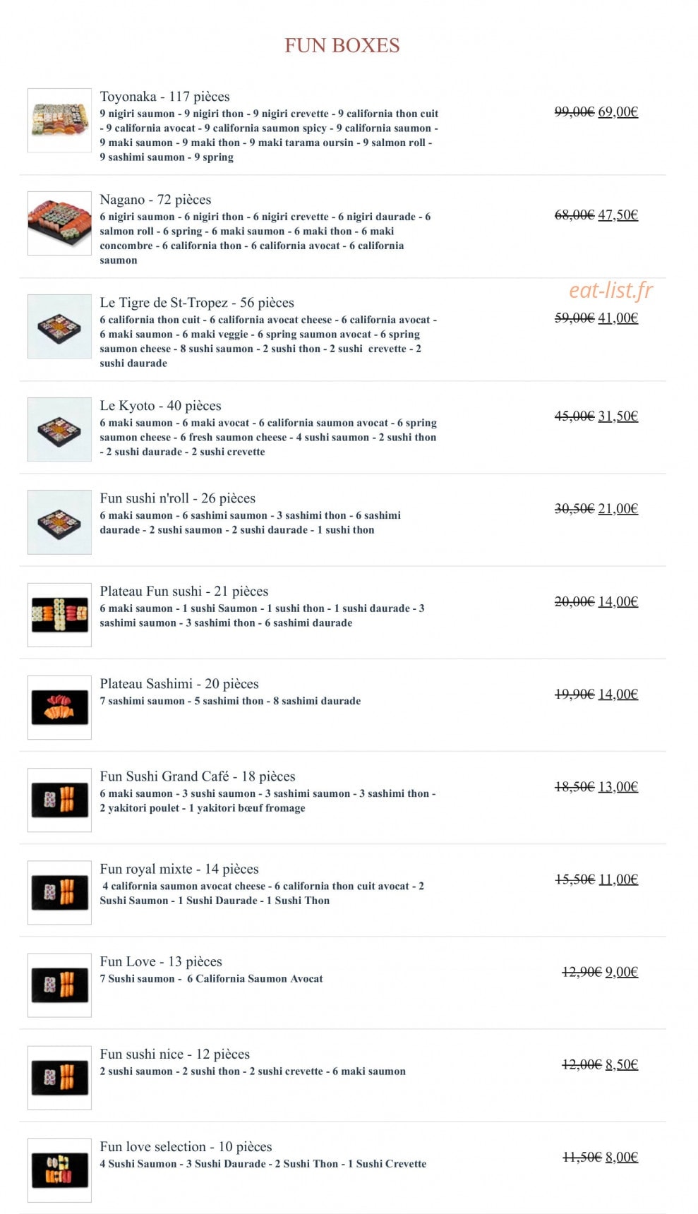 Fun Sushi — carte page 1