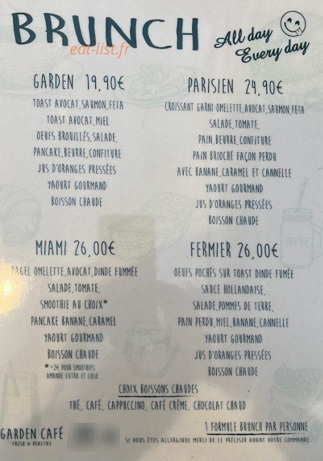 Garden Café — carte page 1