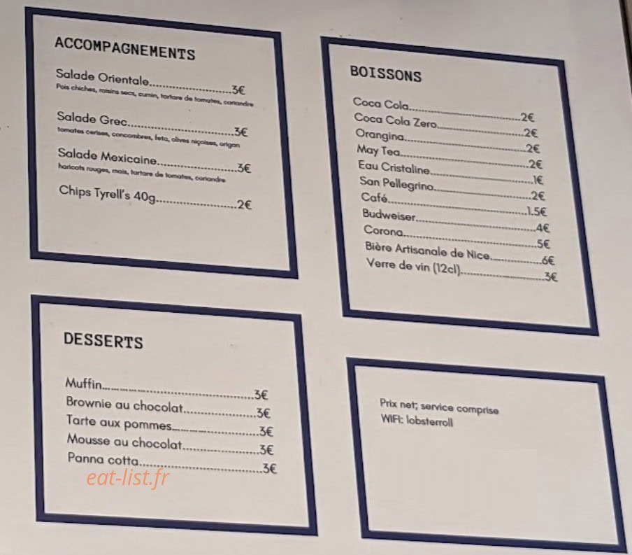 George’s roll sea food — carte page 2
