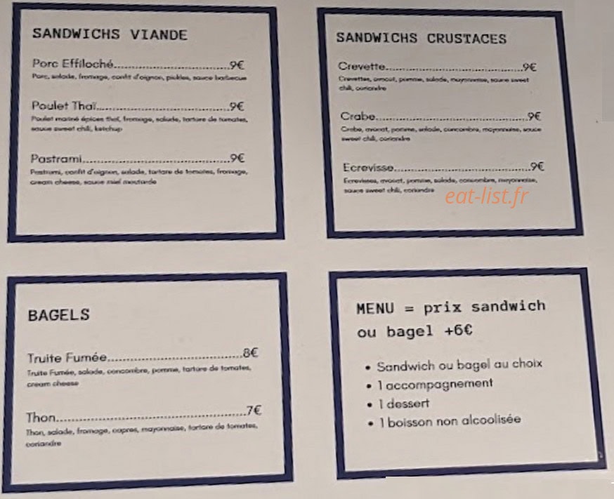 George’s roll sea food — carte page 1