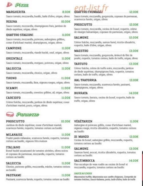 Hal Trattoria — carte page 1