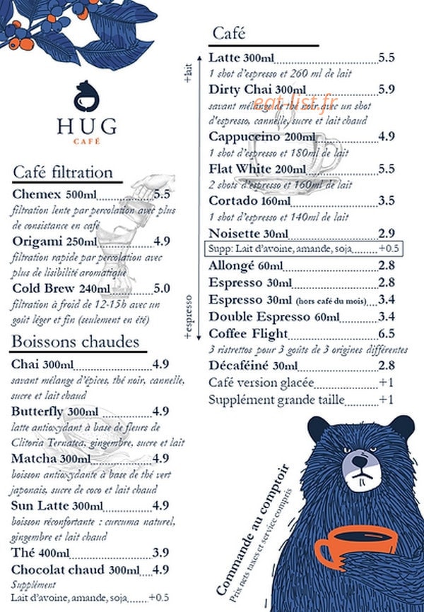 Hug Café — carte page 1