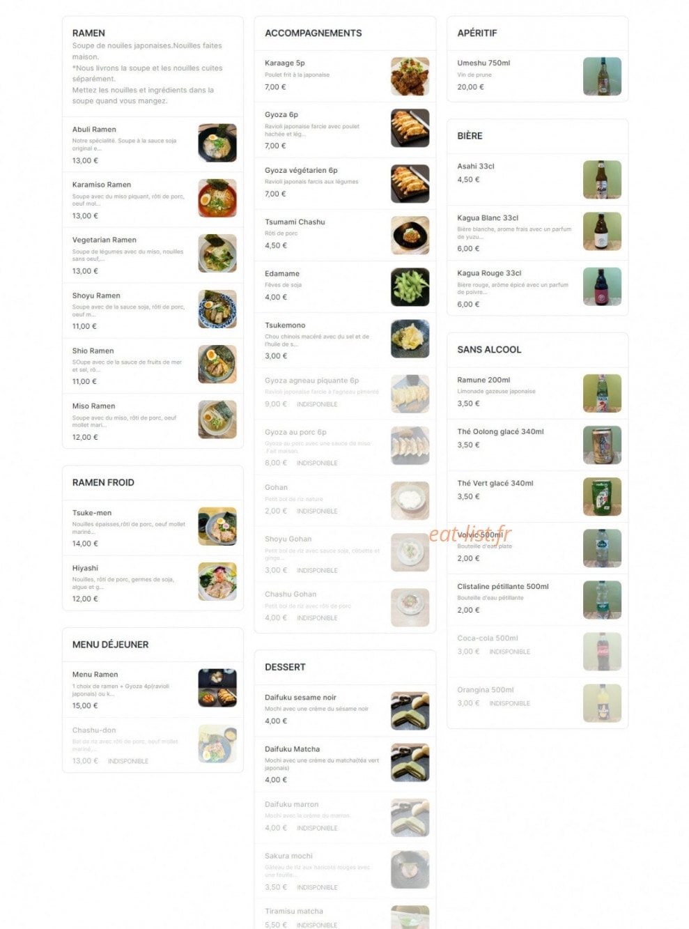 Ikko Ramen — carte page 1