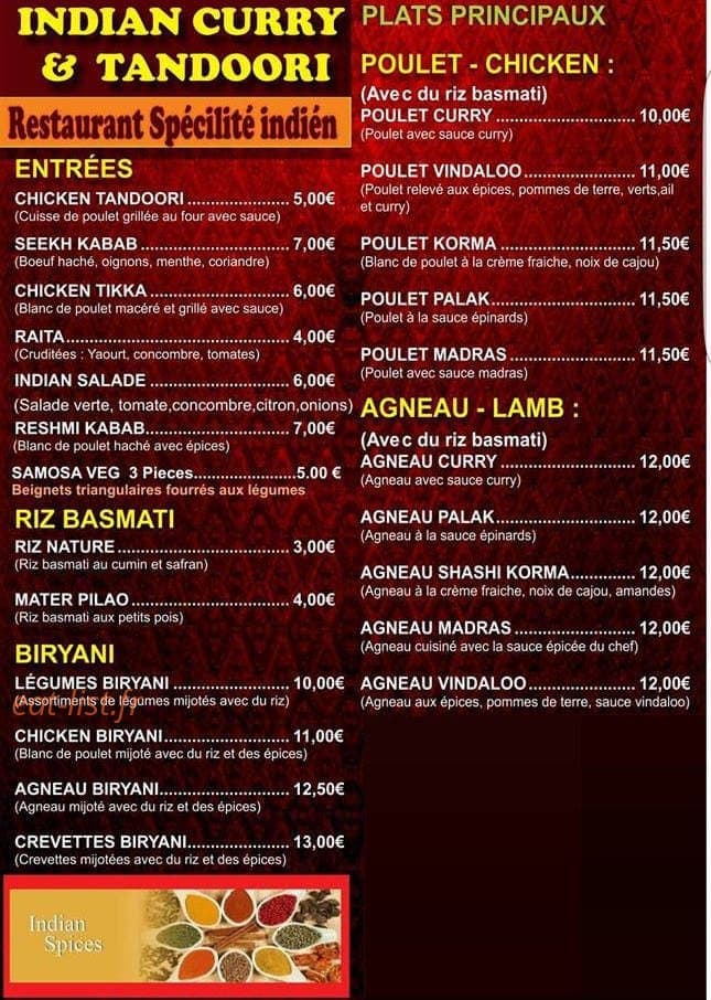 Indian Curry & Tandoori — carte page 1