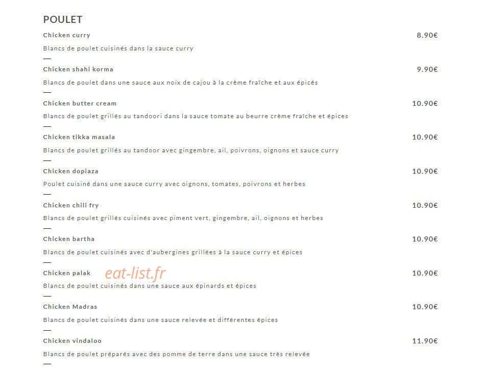 Indian Food Corner — carte page 2