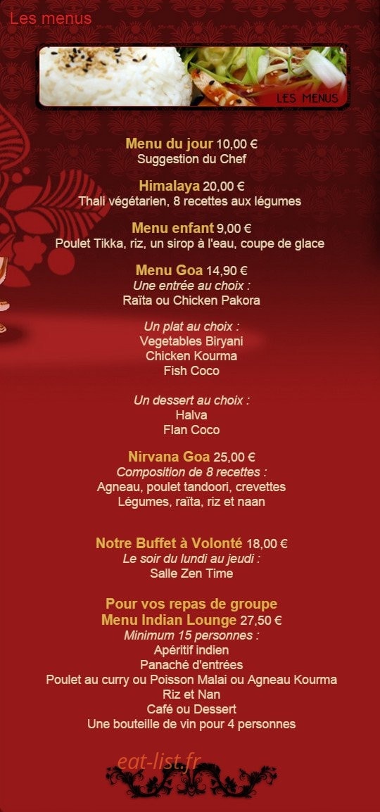 Indian Lounge — carte page 10