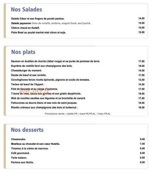 L'Appart — carte page 1