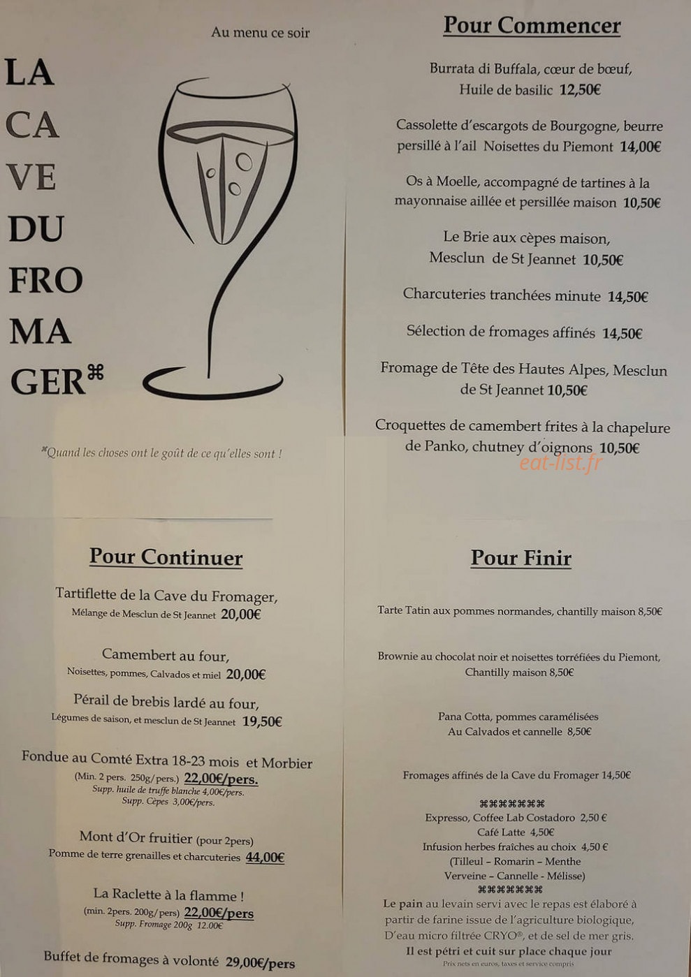 La Cave du Fromager — carte page 1