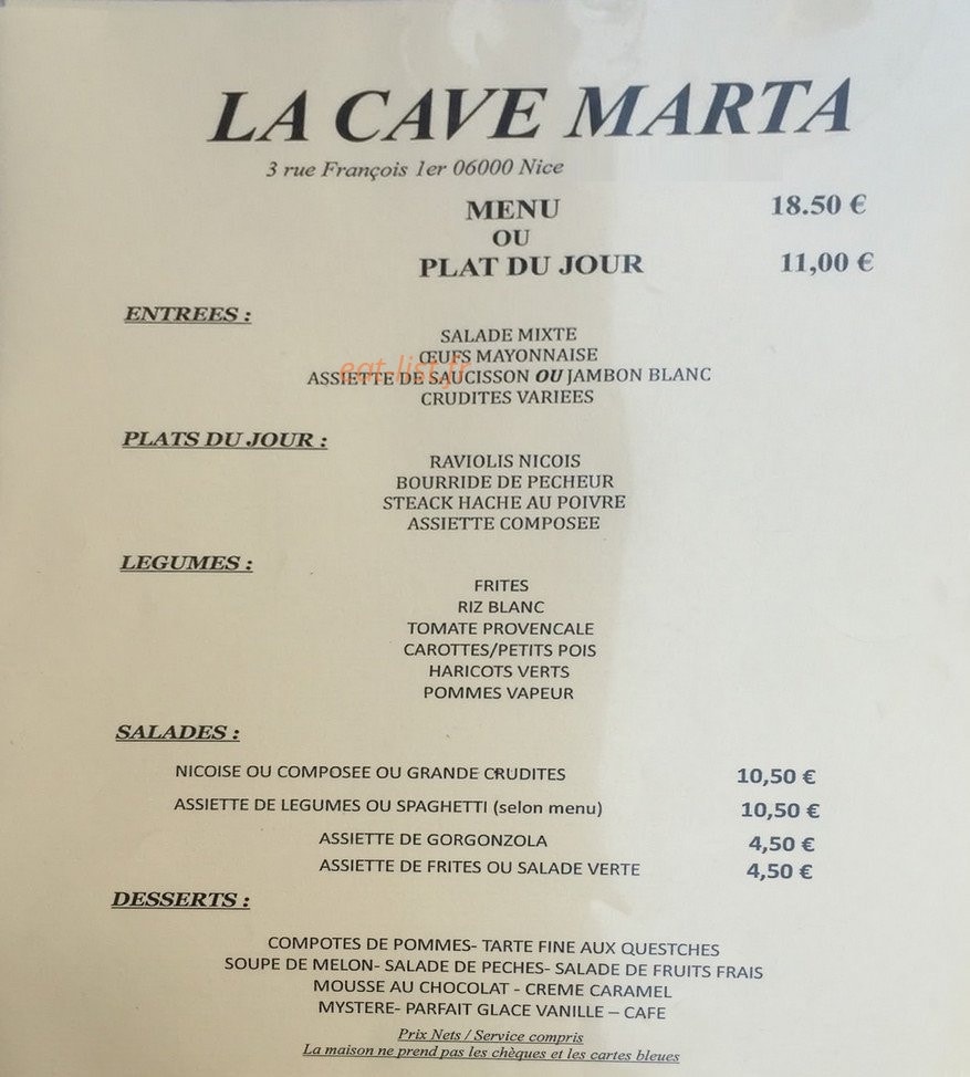 La Cave Marta — carte page 1