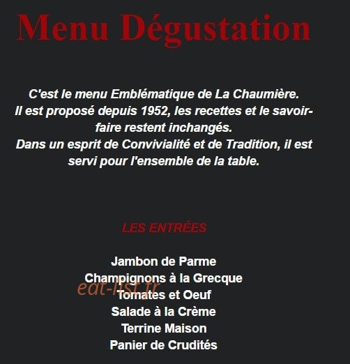 La Chaumière — carte page 1