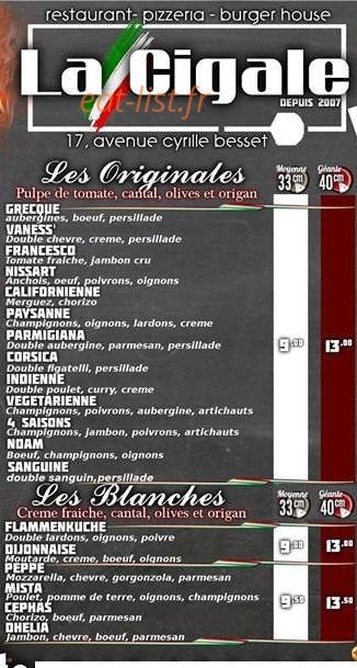 La Cigale — carte page 1