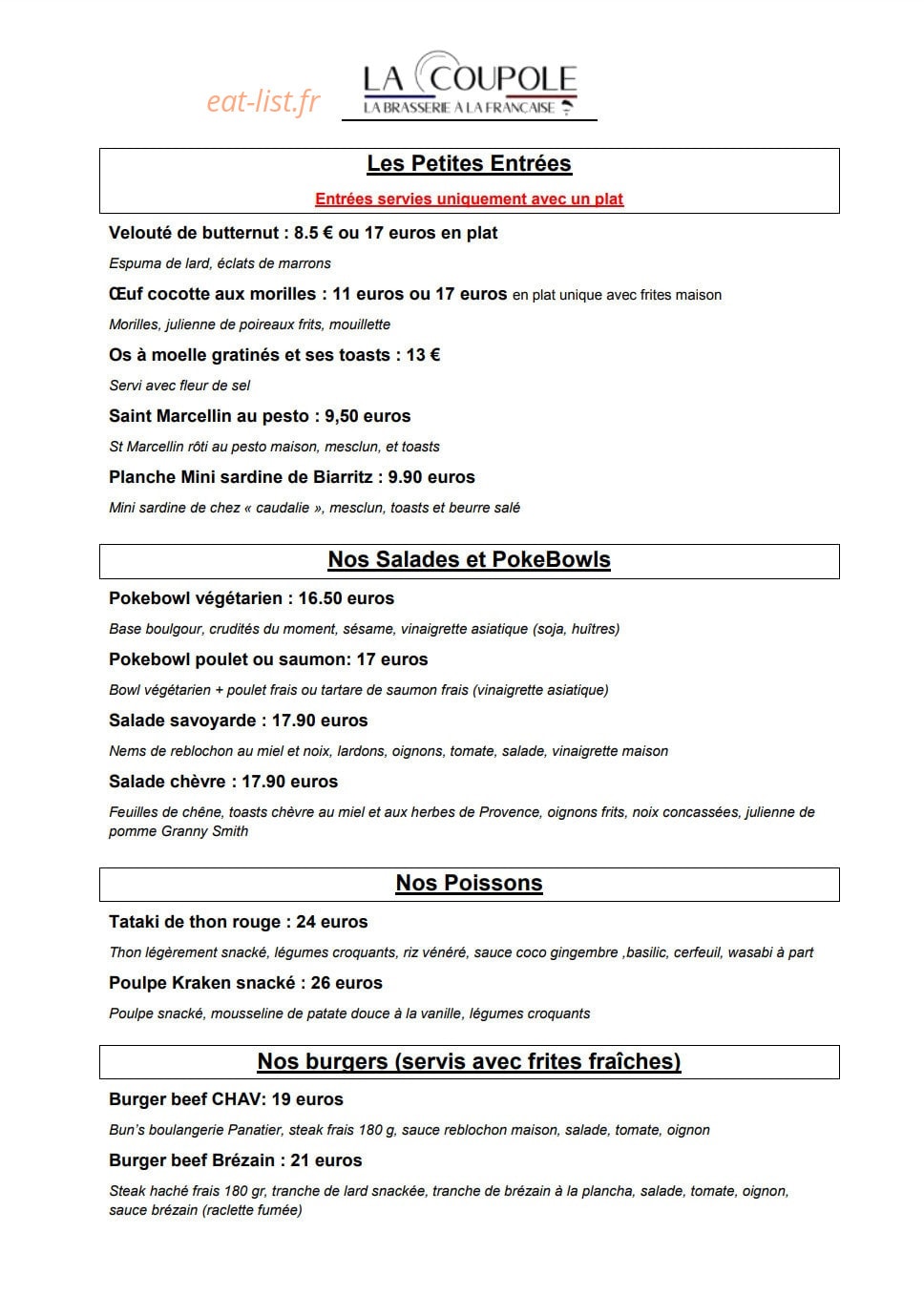 La Coupole — carte page 1