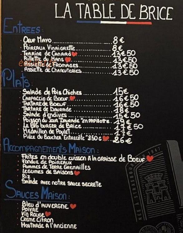 La Table de Brice — carte page 1