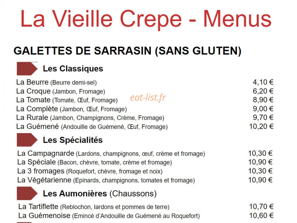 La Vieille Crepe — carte page 1