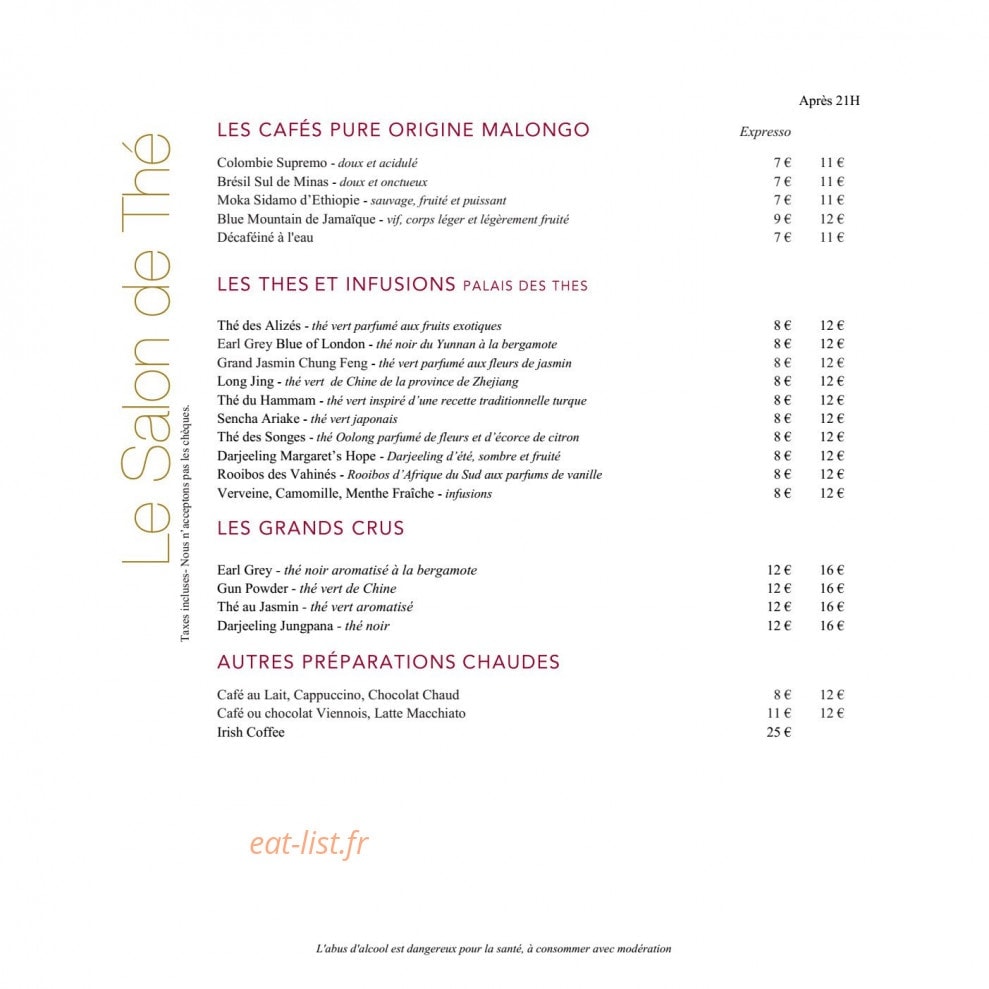 Le bar du Negresco — carte page 14