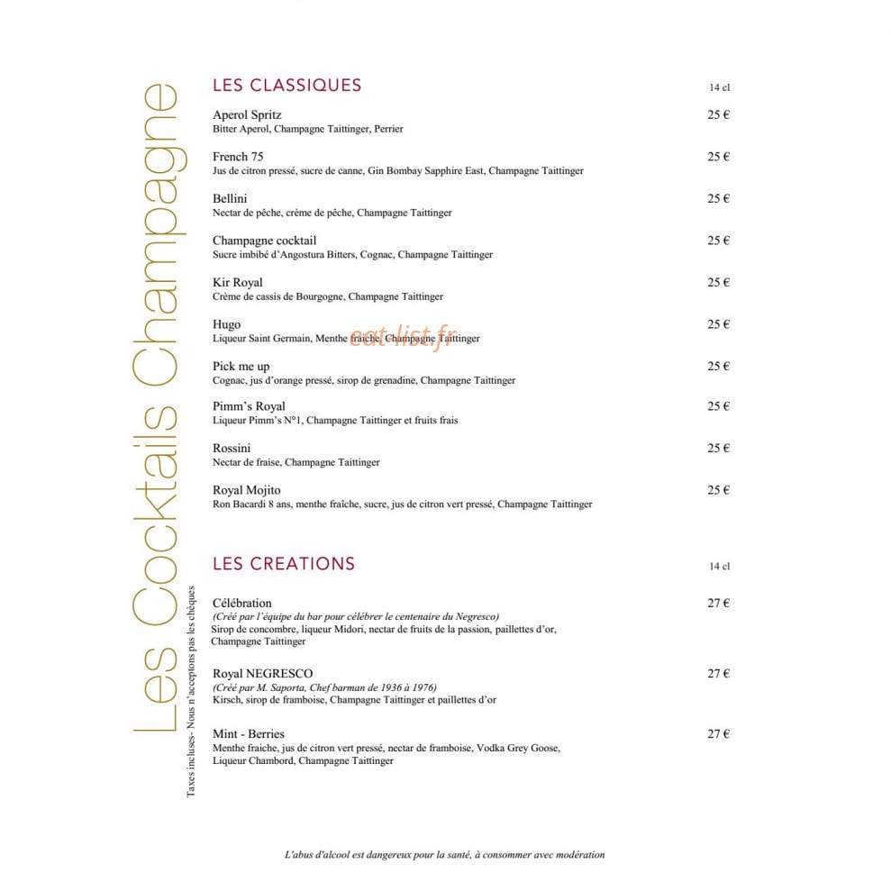 Le bar du Negresco — carte page 6