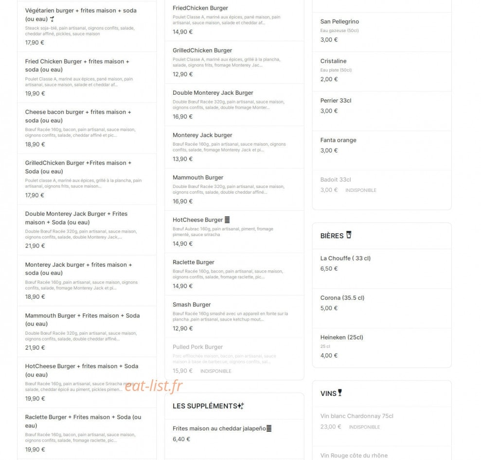 Le Bavastro Burger — carte page 2