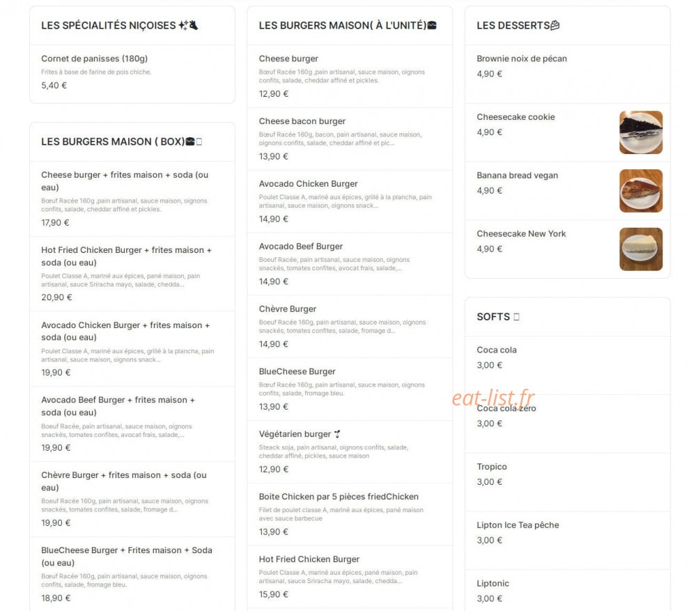 Le Bavastro Burger — carte page 1