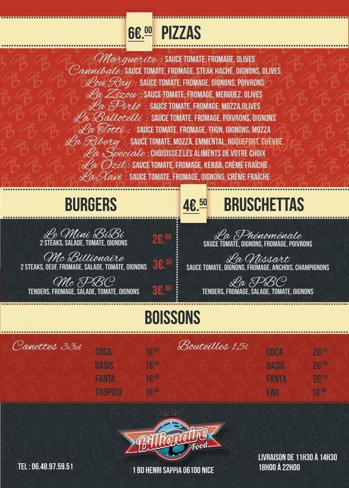 Le Billionaire Food — carte page 2