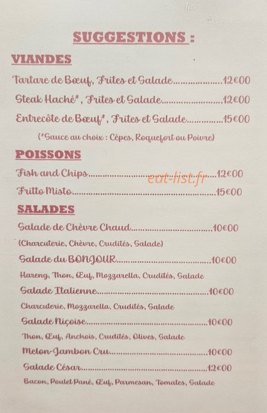 Le Bonjour — carte page 2